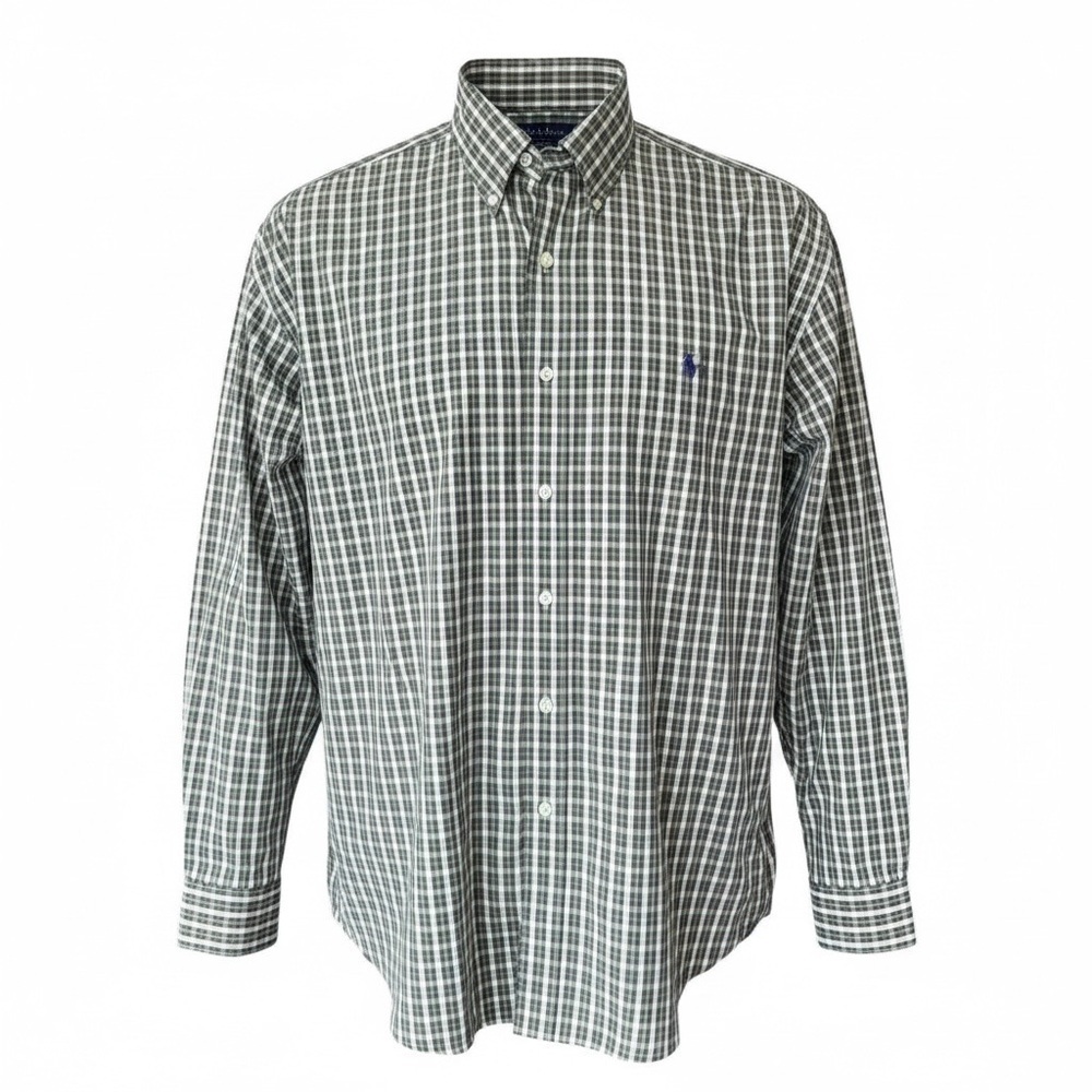 Ralph Lauren Blake Men’s XL Button-Down Shirt – Navy Green Plaid, 100% Cotton